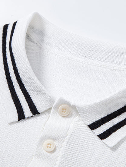 Contrast Trim Twisted Jacquard Knit Polo & Slim Fit Tapered Trousers