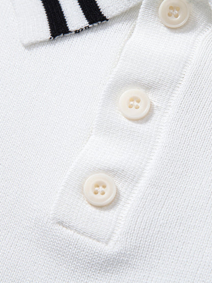 Contrast Trim Twisted Jacquard Knit Polo & Slim Fit Tapered Trousers