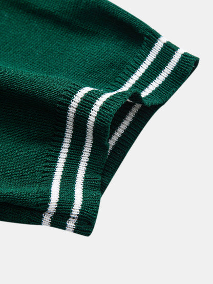Contrast Trim Twisted Jacquard Knit Polo