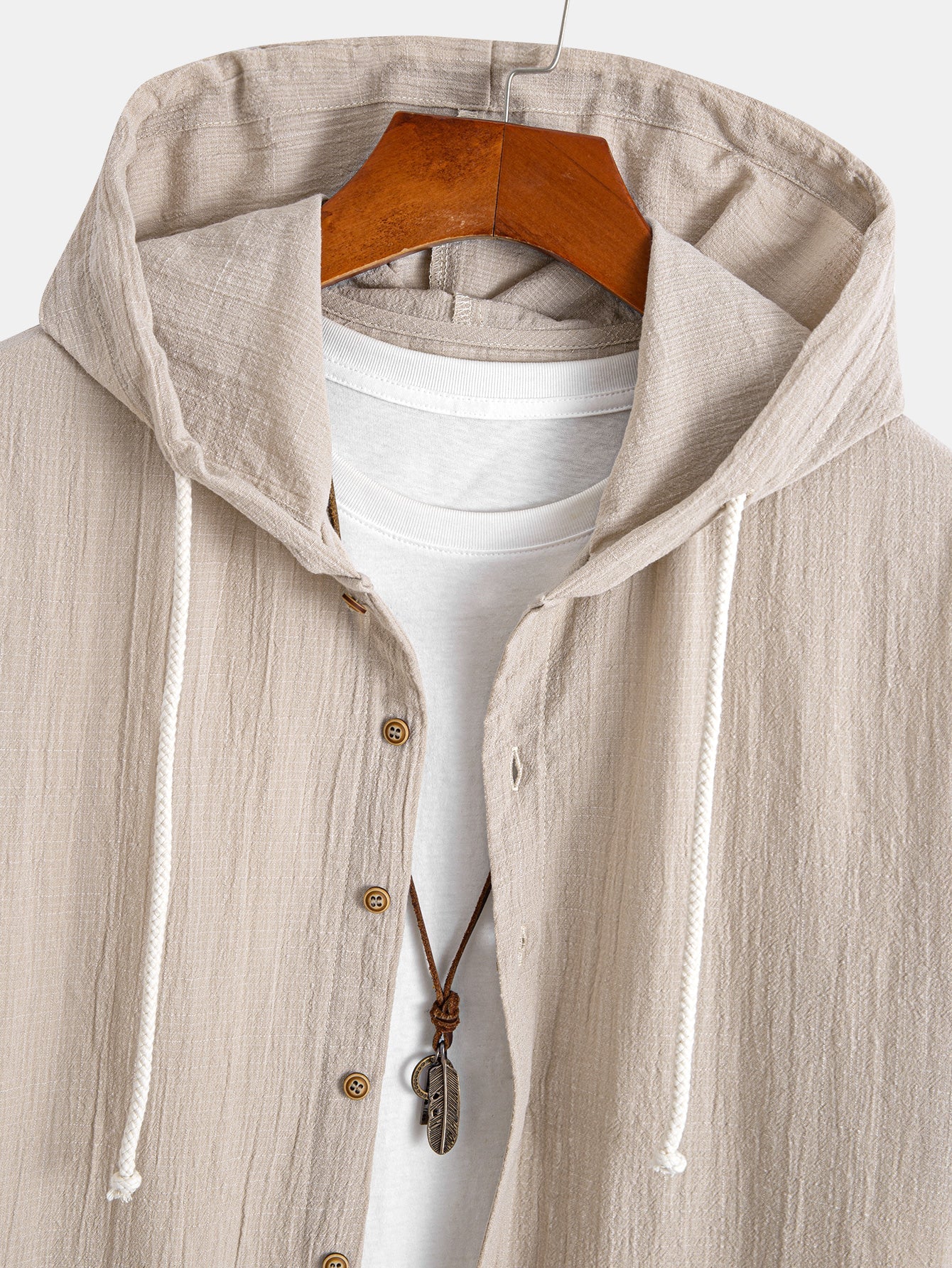 Short Sleeve Linen Look Hooded Shirt