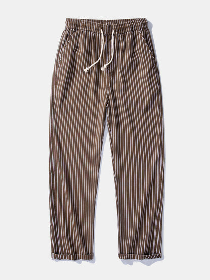 Linen Rayon Blend Button Up Shirt & Stripe Straight Leg Linen Pants