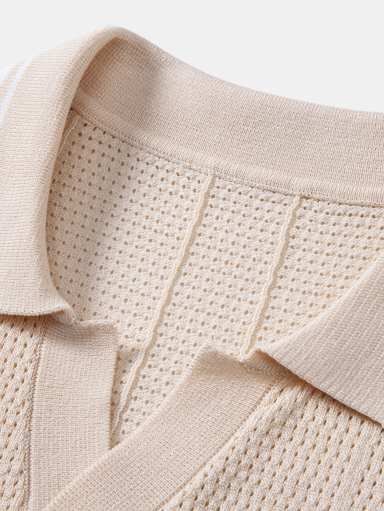 Contrast Johnny Collar Open Knit Polo