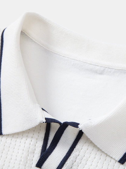 Contrast Stripe Trim Pocket Johnny Collar Knit Polo