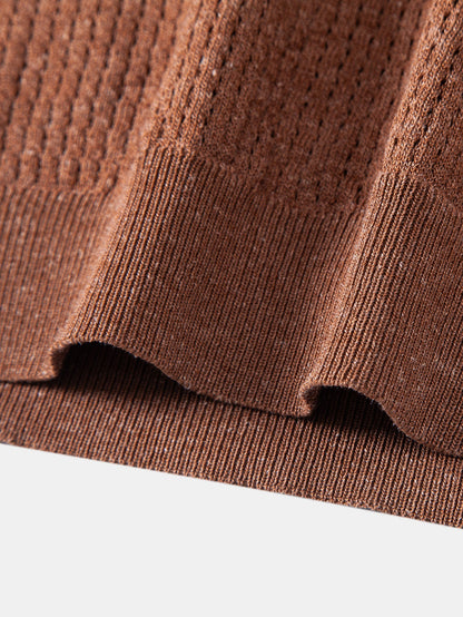 Contrast Stripe Trim Pocket Johnny Collar Knit Polo
