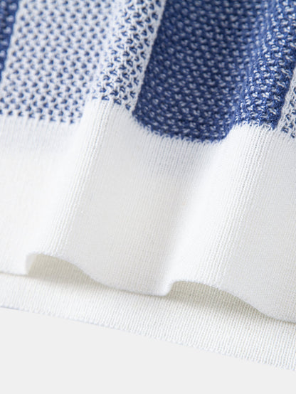 Checkerboard Crocheted Zipper Knit Polo
