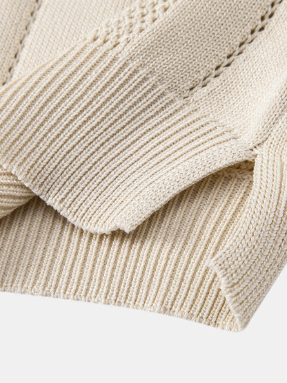 Johnny Collar Striped Open Knit Polo