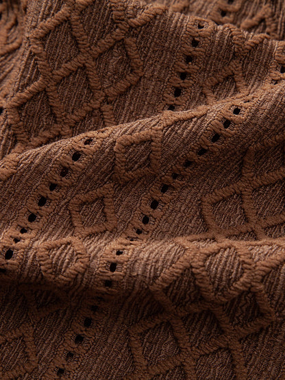Geometry Rhombus Jacquard Button Up Shirt & Crinkle Textured Drawstring 5" Shorts