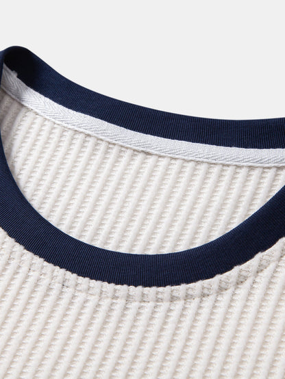 Contrast Waffle T-Shirt With Pocket & Drawstring Knitted Waffle Pants