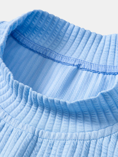 Ribbed Mock Neck T-Shirt & Straight Leg Ribbed Pants
