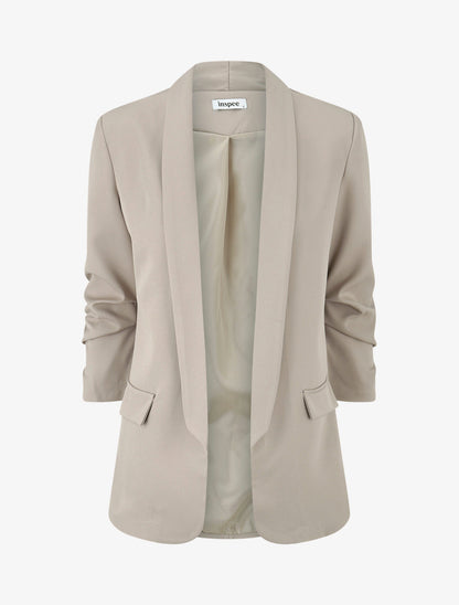 Effen blazer met gerimpelde mouwen - Beige