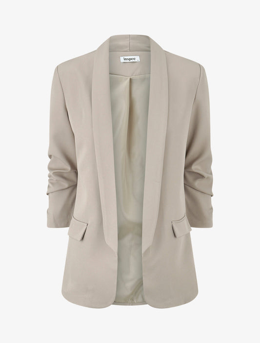Effen blazer met gerimpelde mouwen - Beige