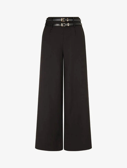 Wide leg broek met dubbele riemen - Zwart