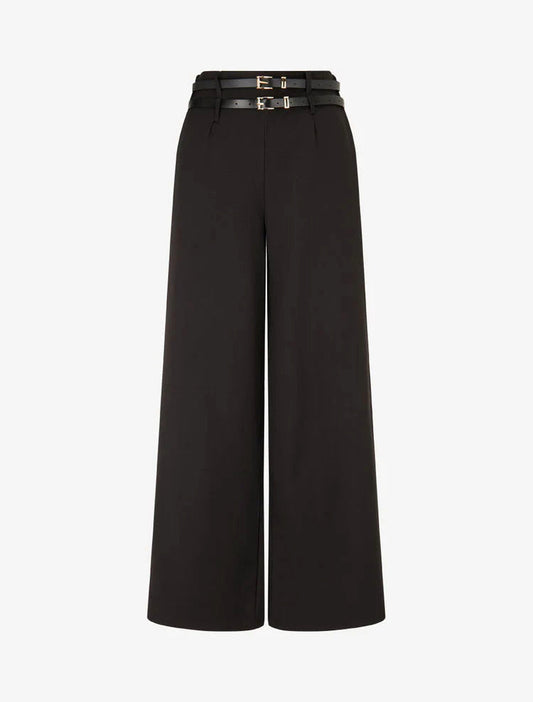 Wide leg broek met dubbele riemen - Zwart
