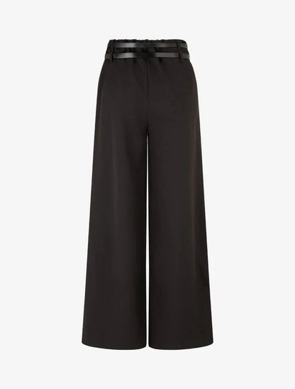 Wide leg broek met dubbele riemen - Zwart