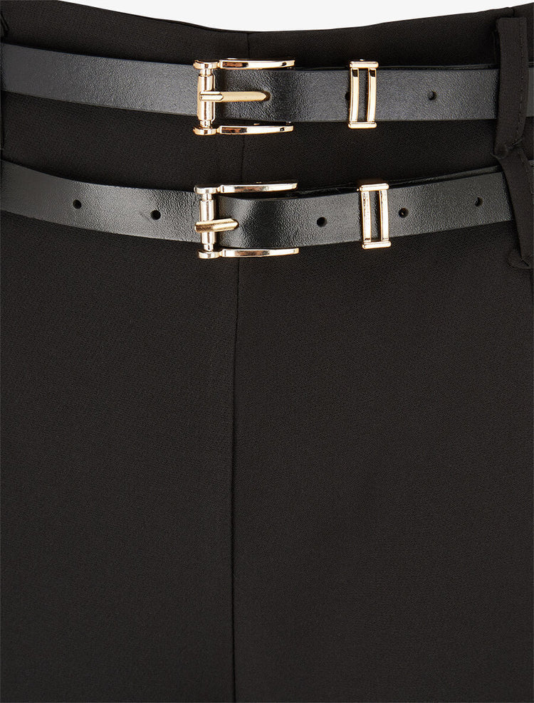 Wide leg broek met dubbele riemen - Zwart