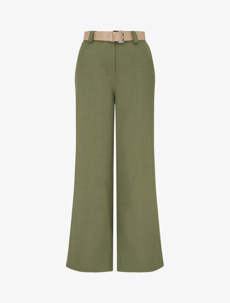 Effen rechte elastische broek - Kaki