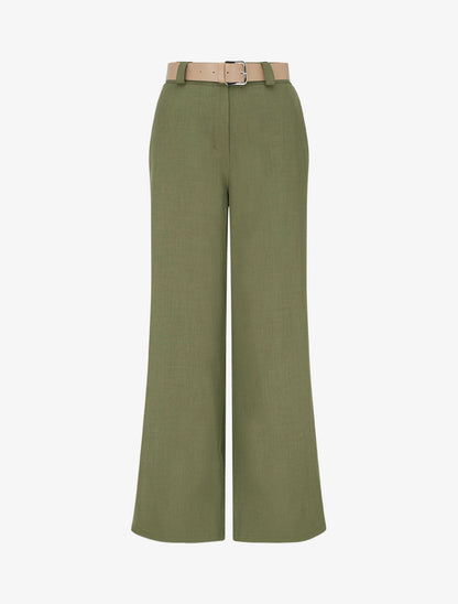 Effen rechte elastische broek - Kaki