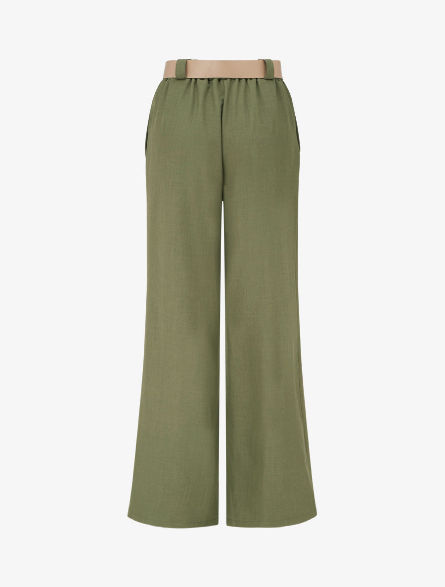 Effen rechte elastische broek - Kaki