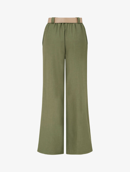 Effen rechte elastische broek - Kaki