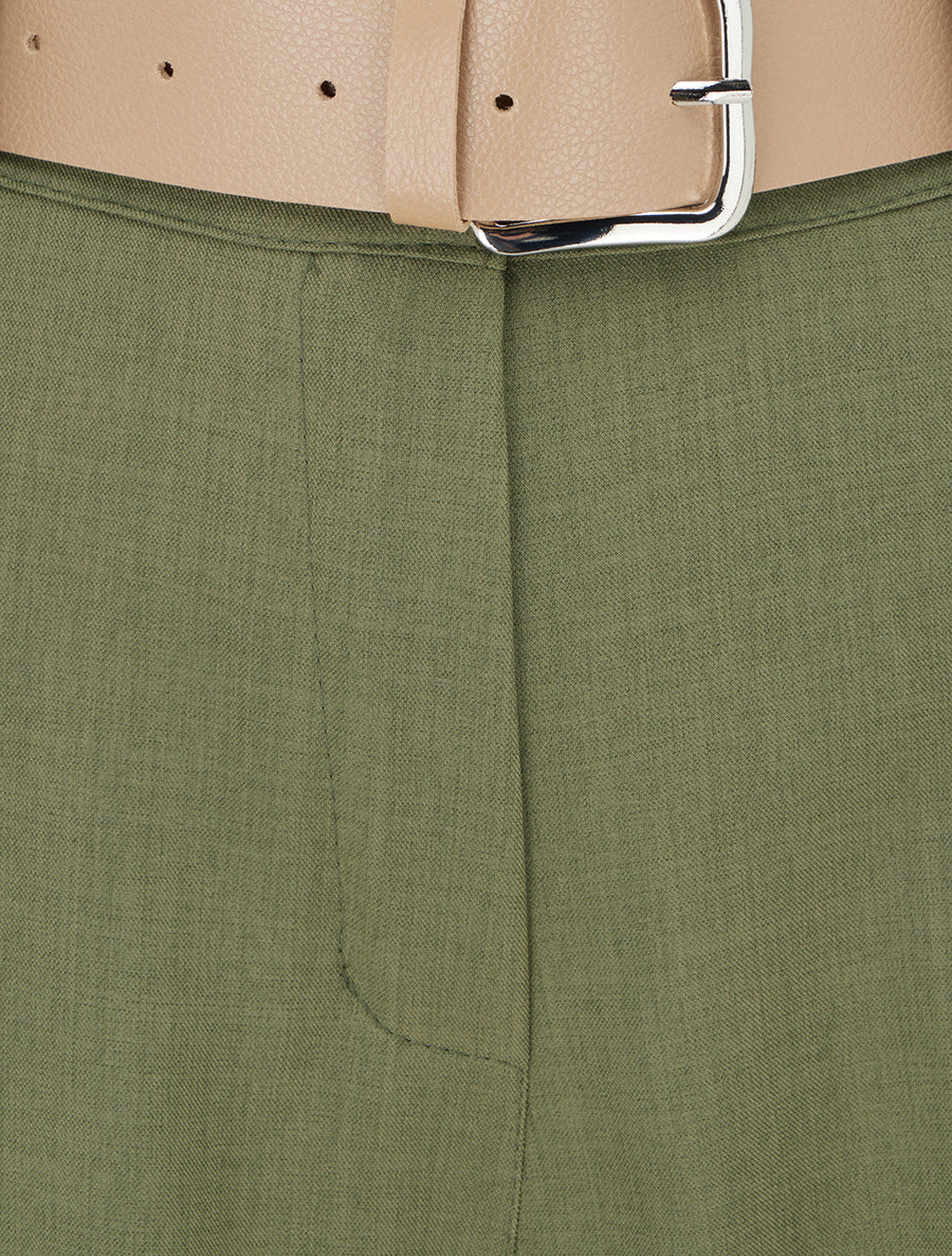 Effen rechte elastische broek - Kaki