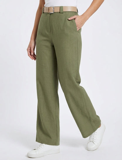 Effen rechte elastische broek - Kaki