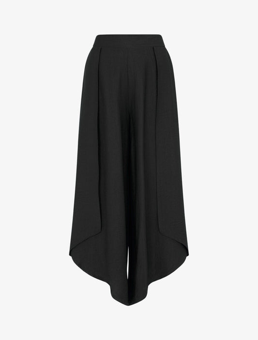Wijde broek met asymmetrische randen - Zwart