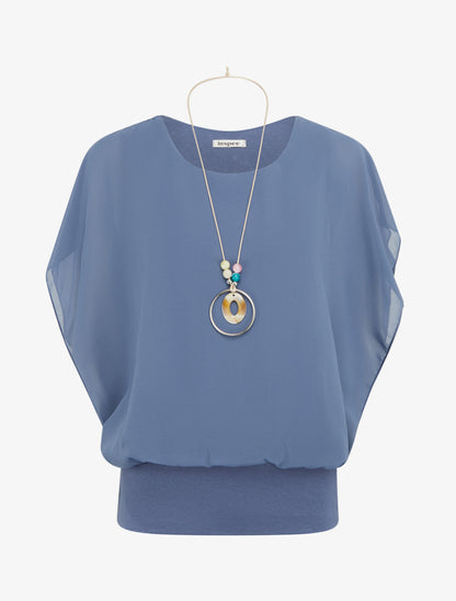 Effen top met korte mouwen - Blauwgrijs