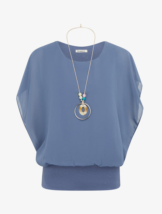 Effen top met korte mouwen - Blauwgrijs