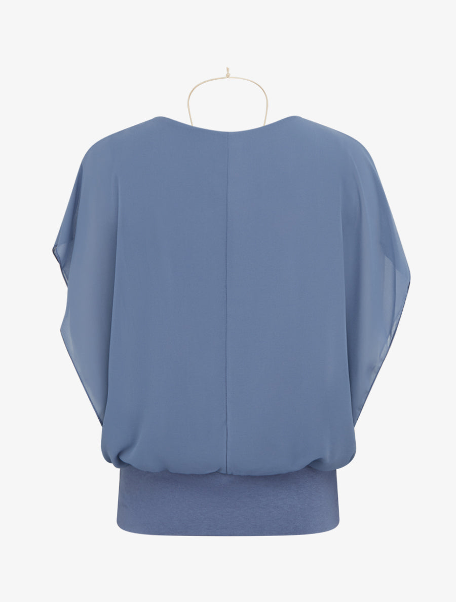 Effen top met korte mouwen - Blauwgrijs