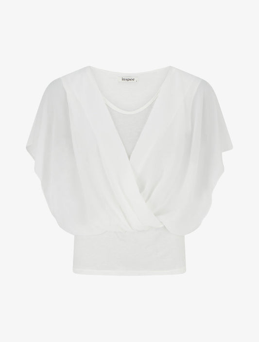 Top met ruches mouwen - Wit
