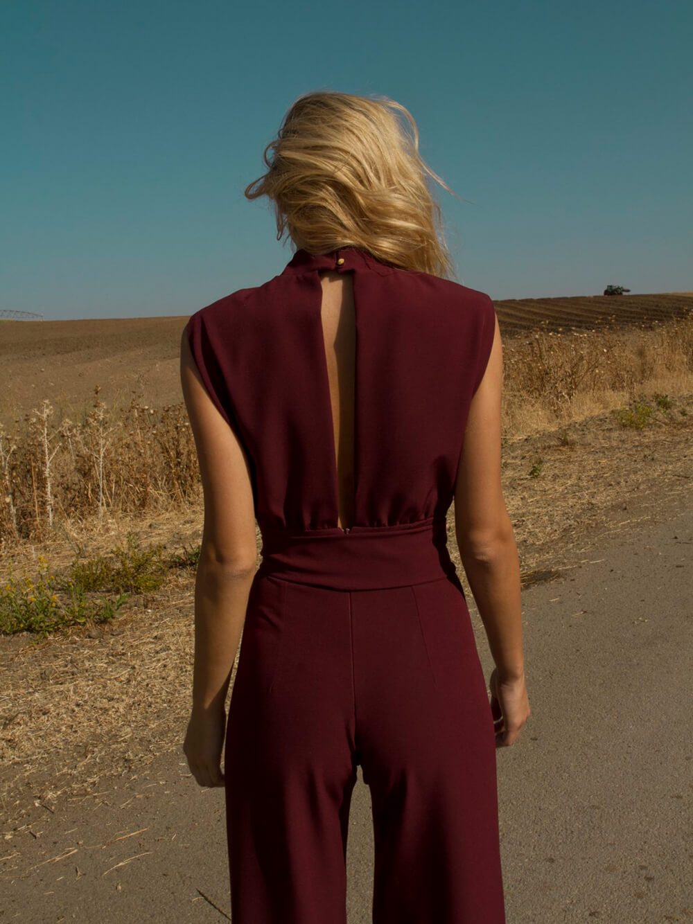 **Burgundy Jumpsuit with Belt**