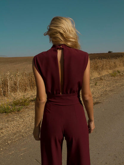 **Burgundy Jumpsuit with Belt**