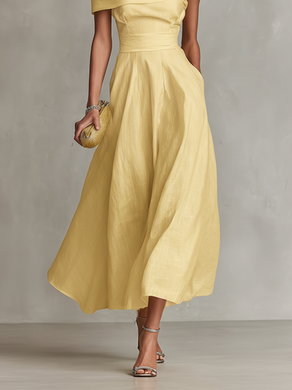 Linen One-Shoulder Fitted Waist Dress