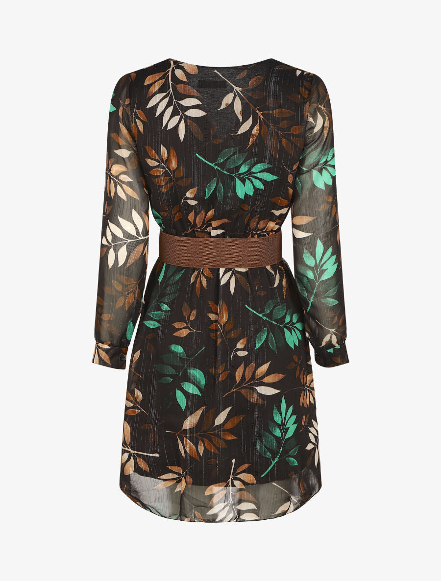Elastische jurk met grafische print - Zwart/groen
