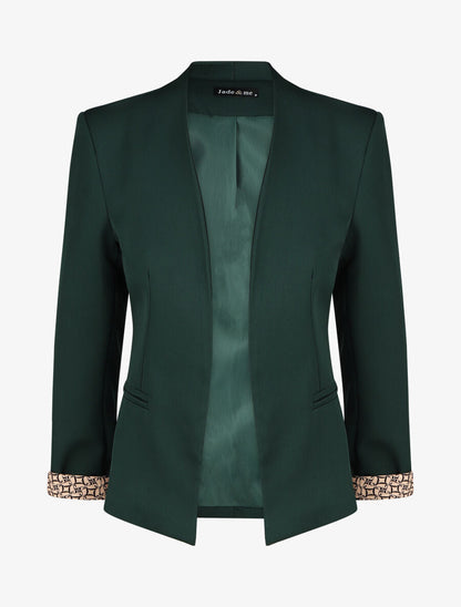 Effen blazer met revers en alfabetprint - Dennengroen