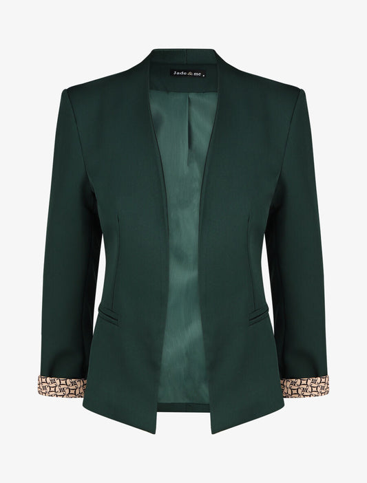 Effen blazer met revers en alfabetprint - Dennengroen