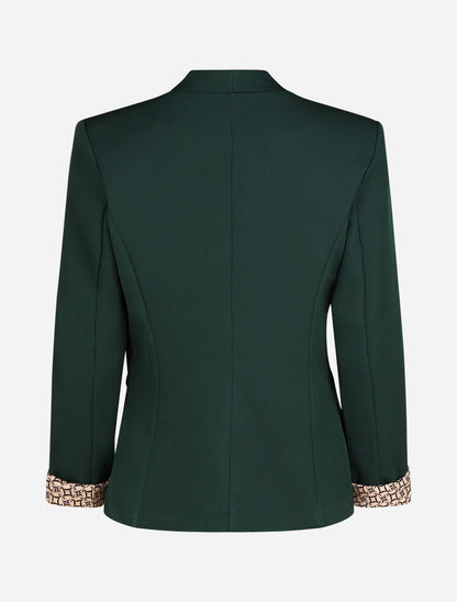 Effen blazer met revers en alfabetprint - Dennengroen