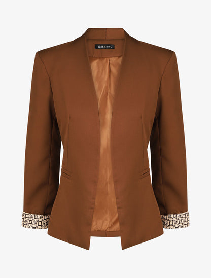 Effen blazer met revers en alfabetprint - Bruin