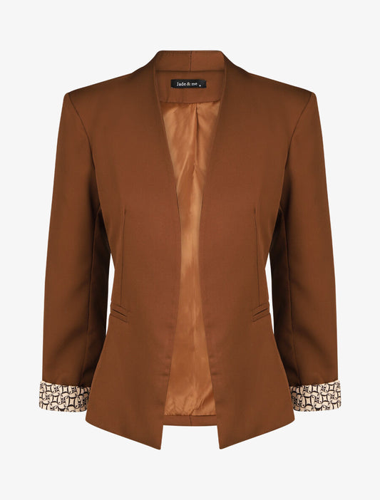 Effen blazer met revers en alfabetprint - Bruin