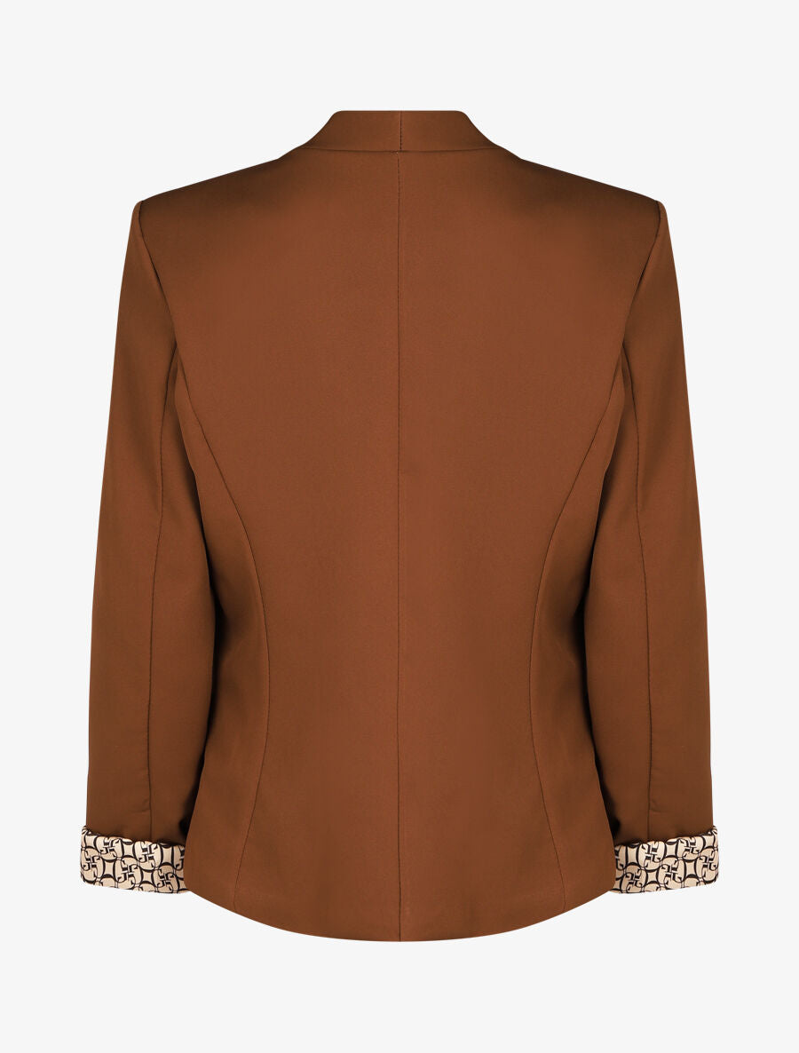Effen blazer met revers en alfabetprint - Bruin
