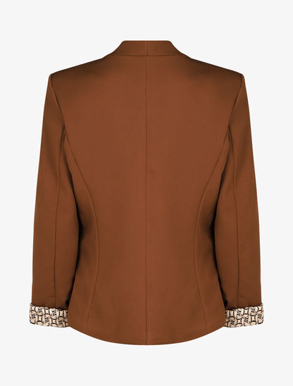 Effen blazer met revers en alfabetprint - Bruin