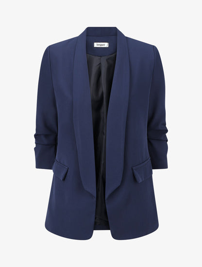 Effen blazer met gerimpelde mouwen - marineblauw