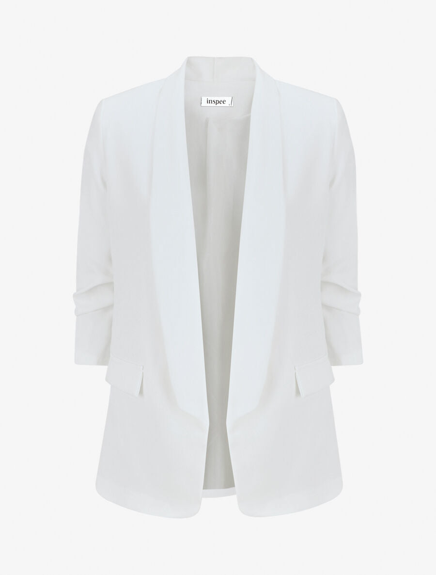Effen blazer met gerimpelde mouwen - wit