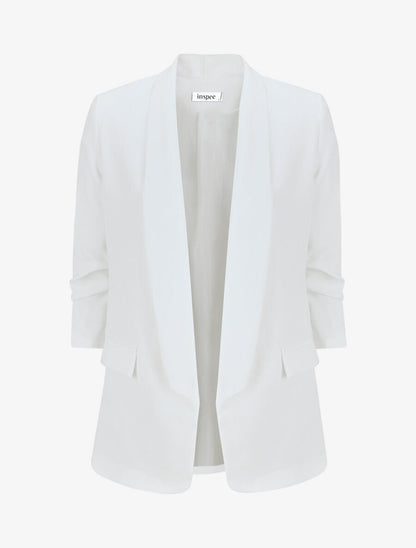 Effen blazer met gerimpelde mouwen - wit
