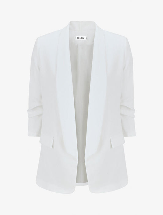 Effen blazer met gerimpelde mouwen - wit