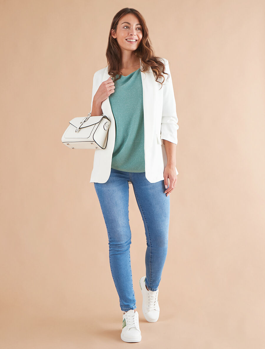 Effen blazer met gerimpelde mouwen - wit