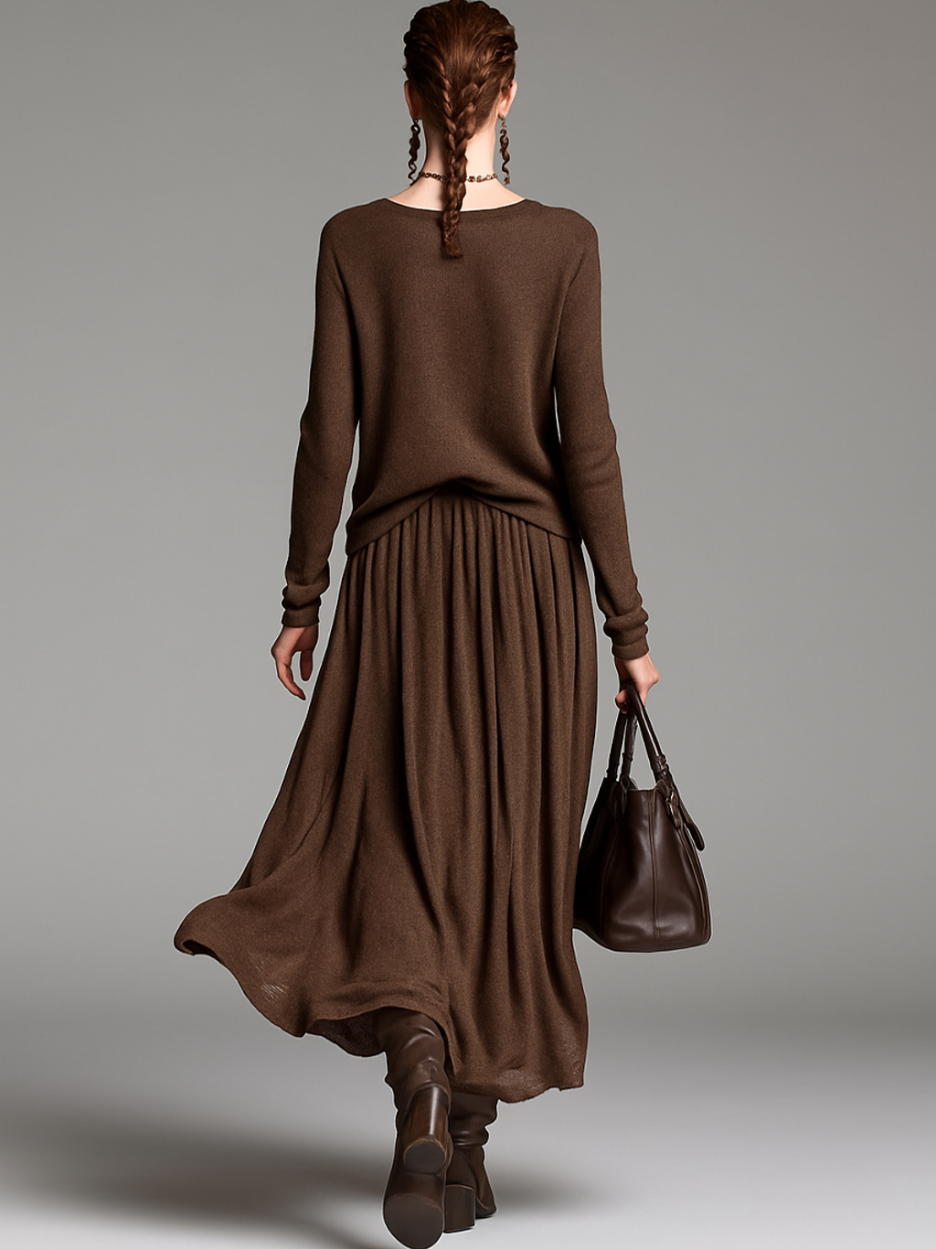Round Neck Knitted Sweater & Skirt Set