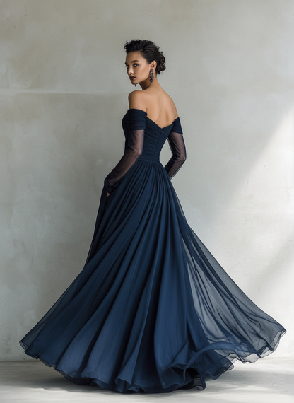 Chiffon Organza Off-Shoulder Maxi Dress