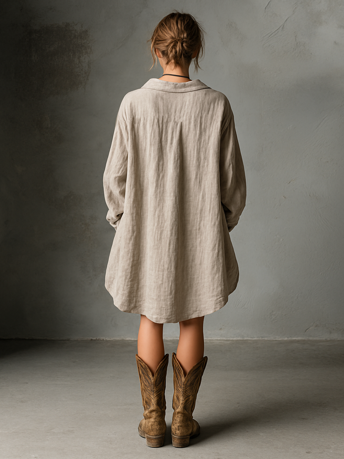 Women's Fashion Loose Cotton And Linen Button Lapel Mini Dress
