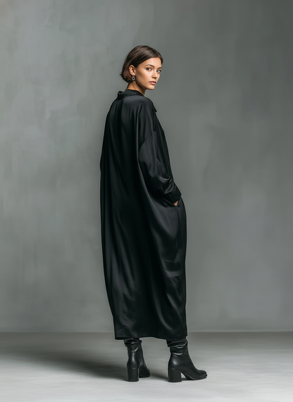 Glossy Satin Long Sleeve Maxi Dress